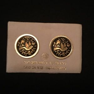 Damascene Gold Bird earrings 24K. Never been worn